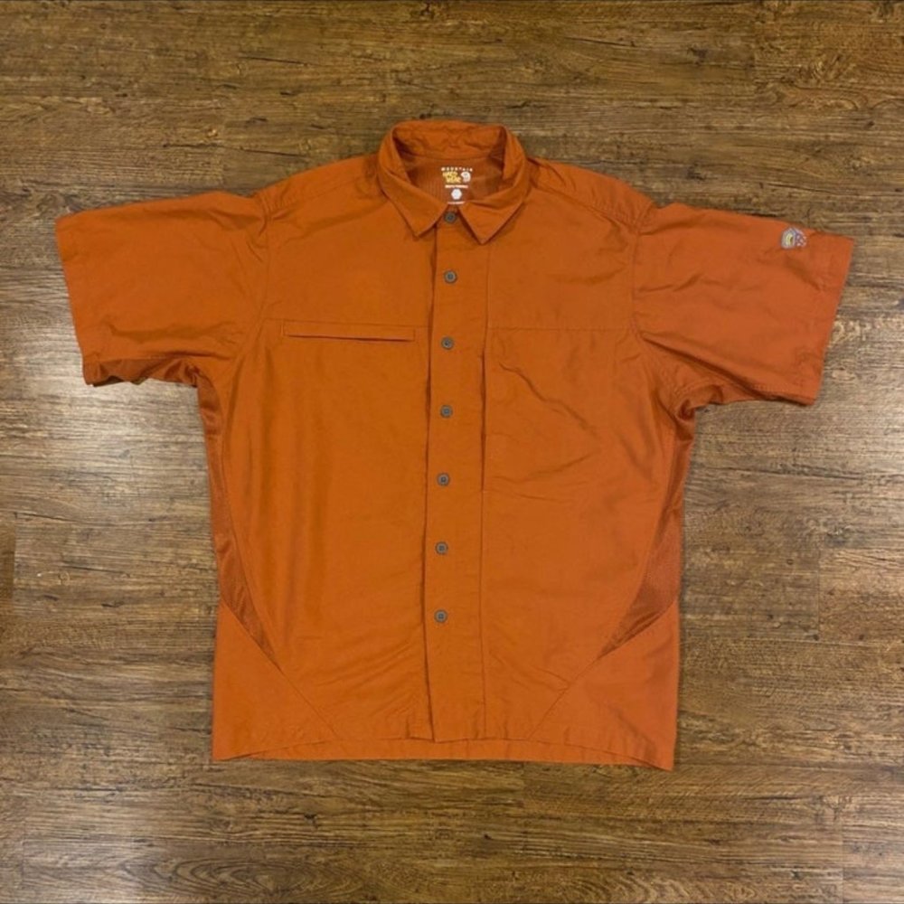 Mountain Hardwear Orange Fish Hike Outdoor Short Sleeve Button Up Shirt Men's M